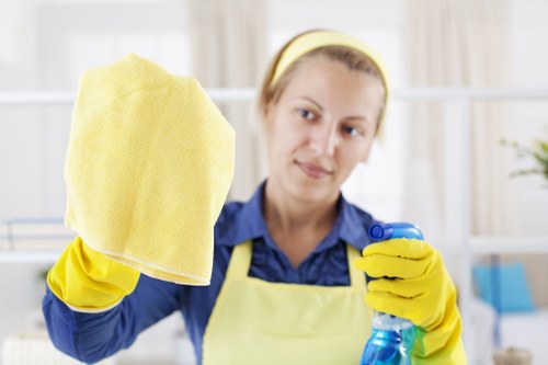 Carpet cleaning team preparing a safe work area